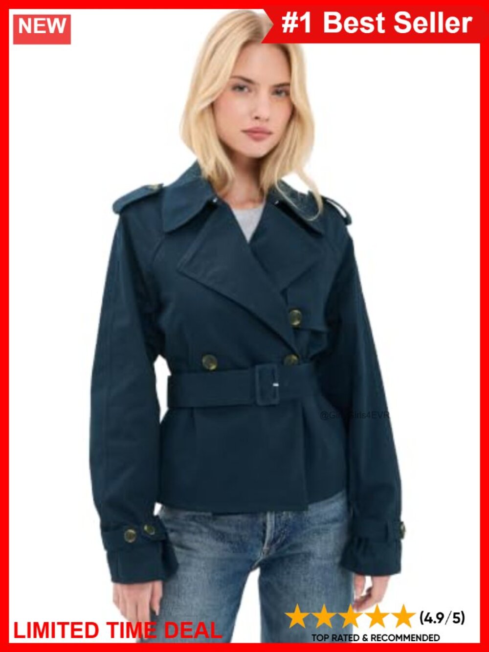 Cropped Trench Jacket Gabardine Twill Collared Casual Coat